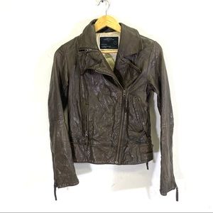 Allsaints brown leather motorcycle jacket size 8